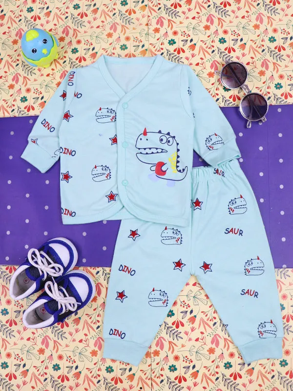 0Mth - 9Mth Dino Light Cyan Baba Suit For Newborns BG NBS72