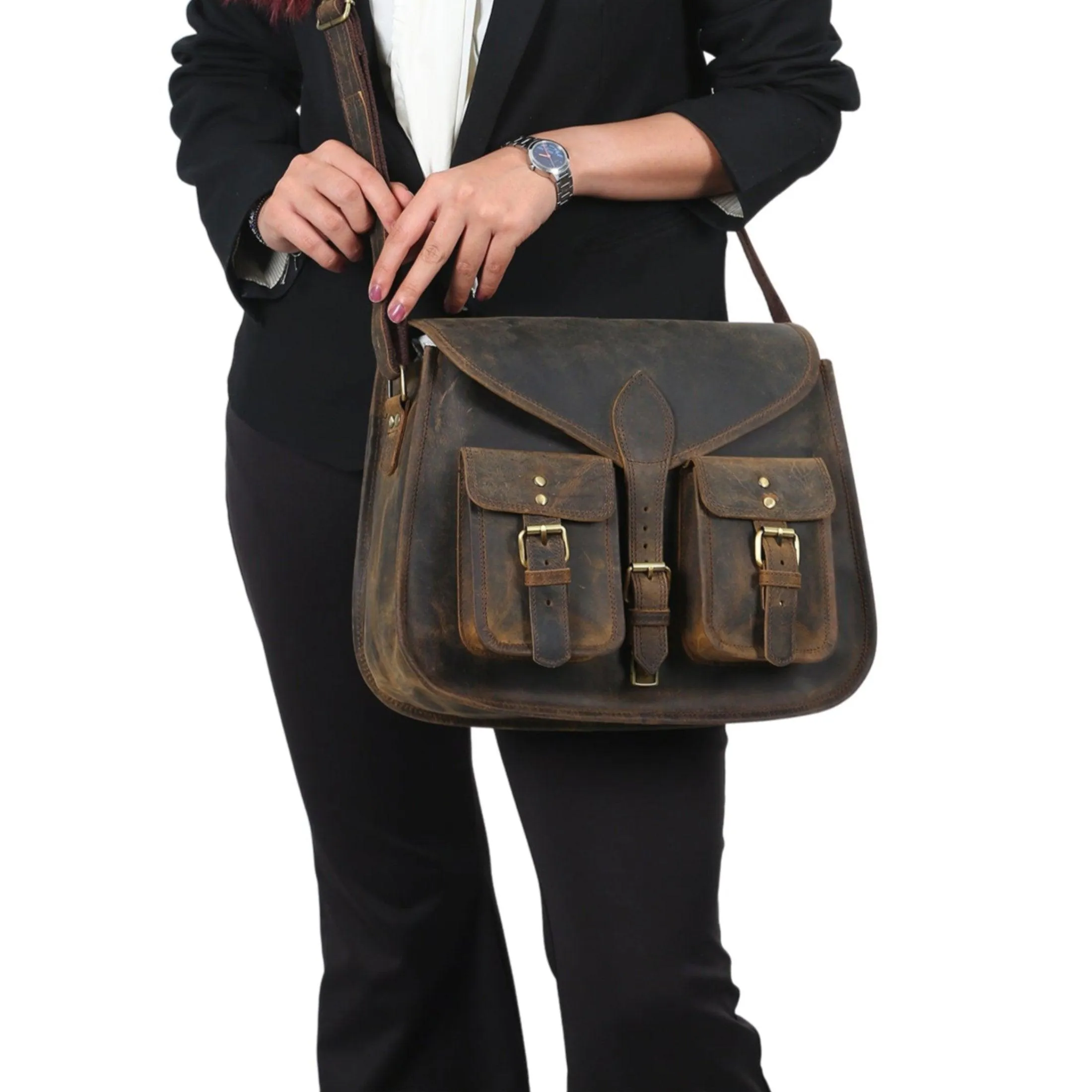 14 Inch Leather Purse Women Shoulder Bag Crossbody Satchel Ladies Tote Travel Purse Genuine Leather