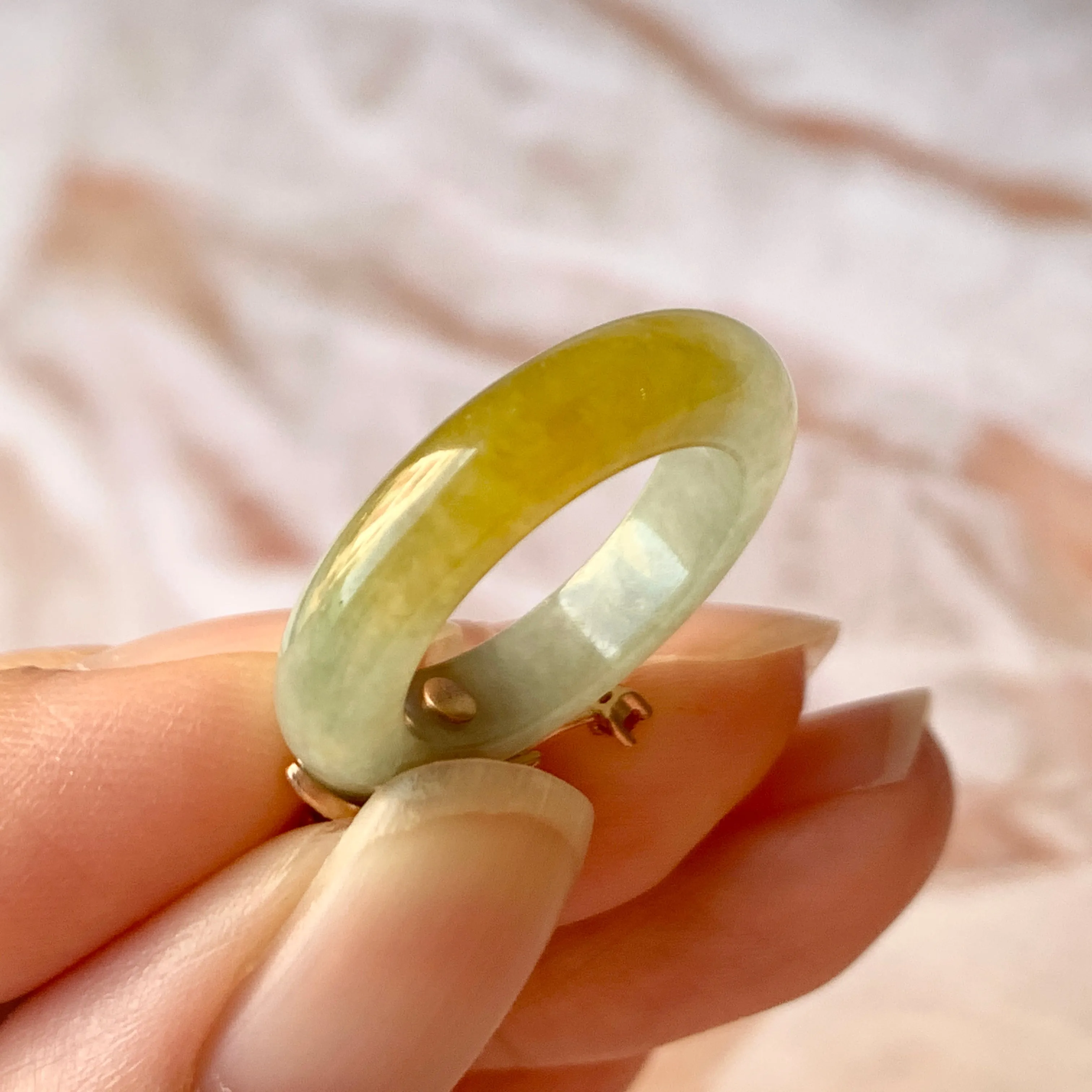 15.1mm A-Grade Natural Yellow Jadeite Joseon Ring (Red Sakura Flower) No.162285