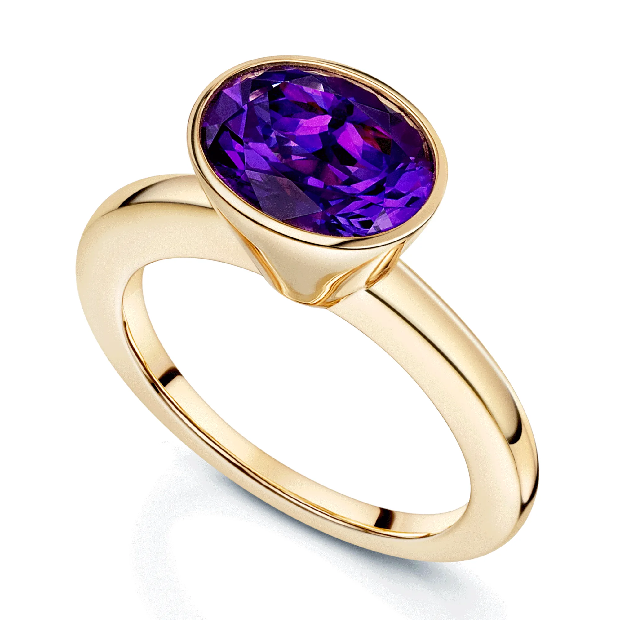 18ct Rose Gold Rubover High Set Amethyst Ring