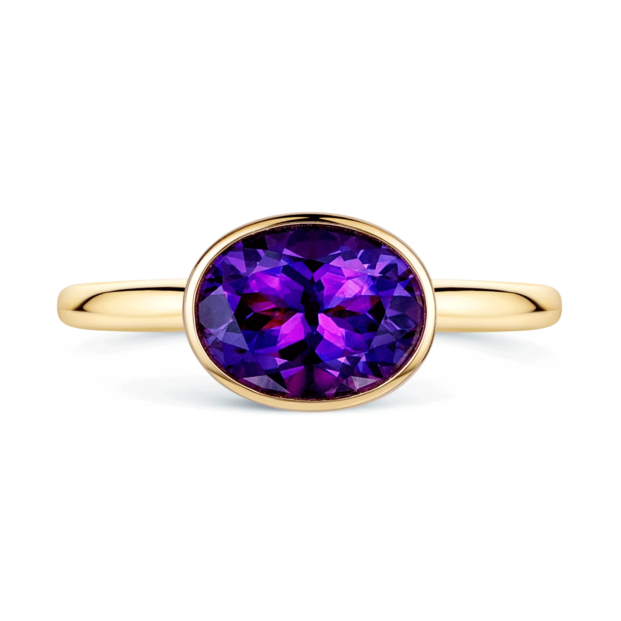 18ct Rose Gold Rubover High Set Amethyst Ring