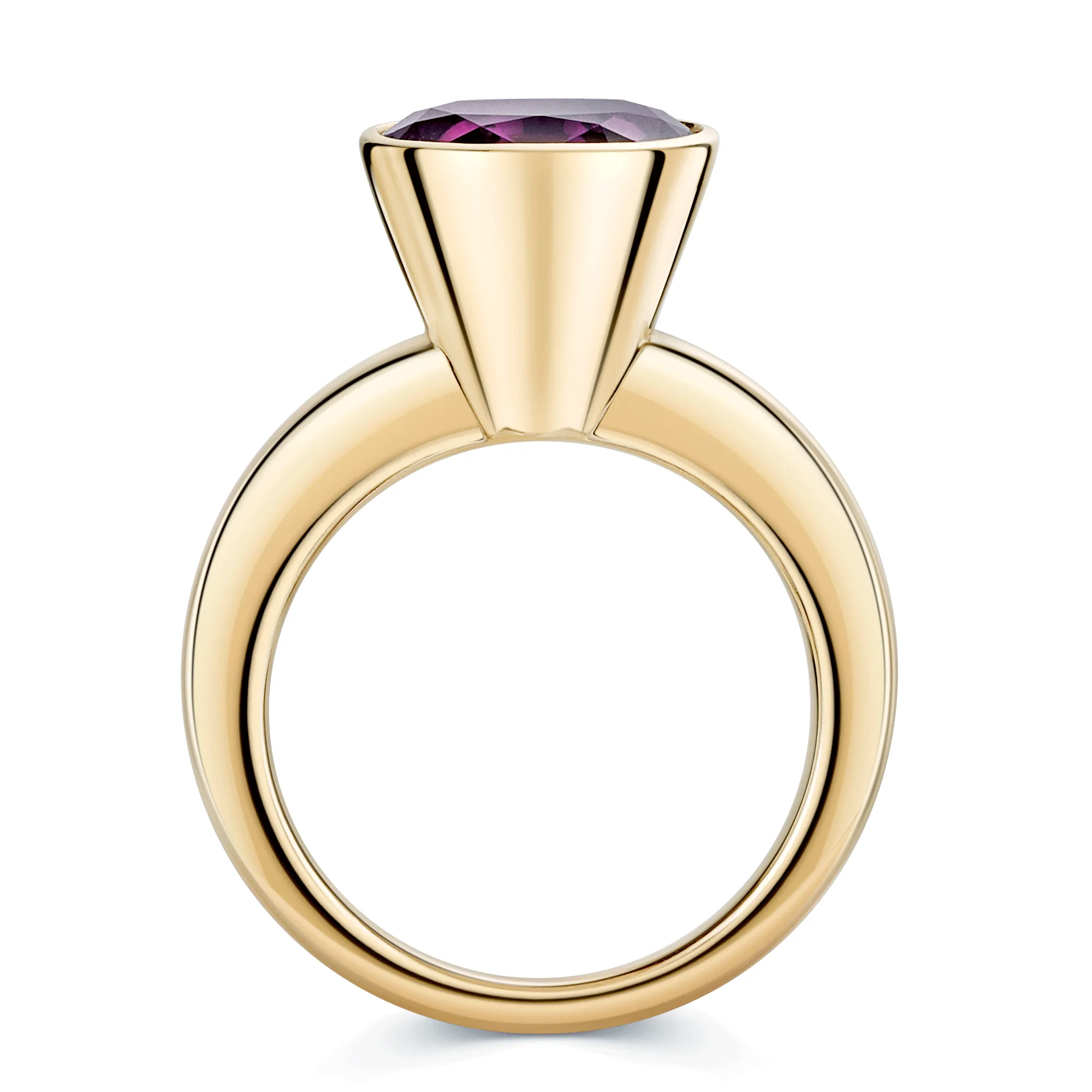 18ct Rose Gold Rubover High Set Amethyst Ring