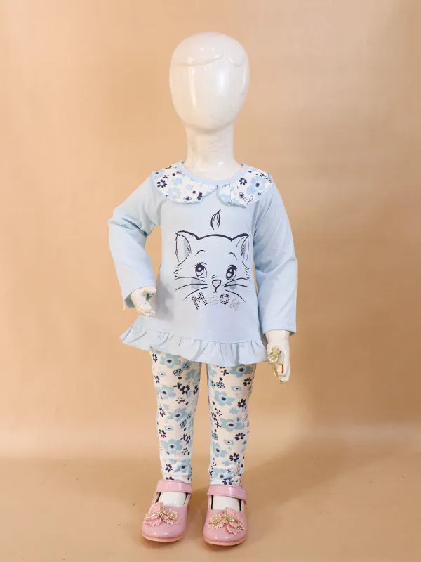 1Yr - 4Yrs Meow Light Blue Suit For Girls ZG GS64