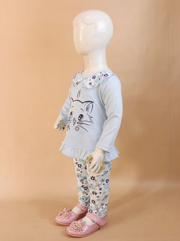 1Yr - 4Yrs Meow Light Blue Suit For Girls ZG GS64