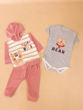 3Mth - 9Mth Bear Pink 3pcs Baba Suit For Newborns NBS133