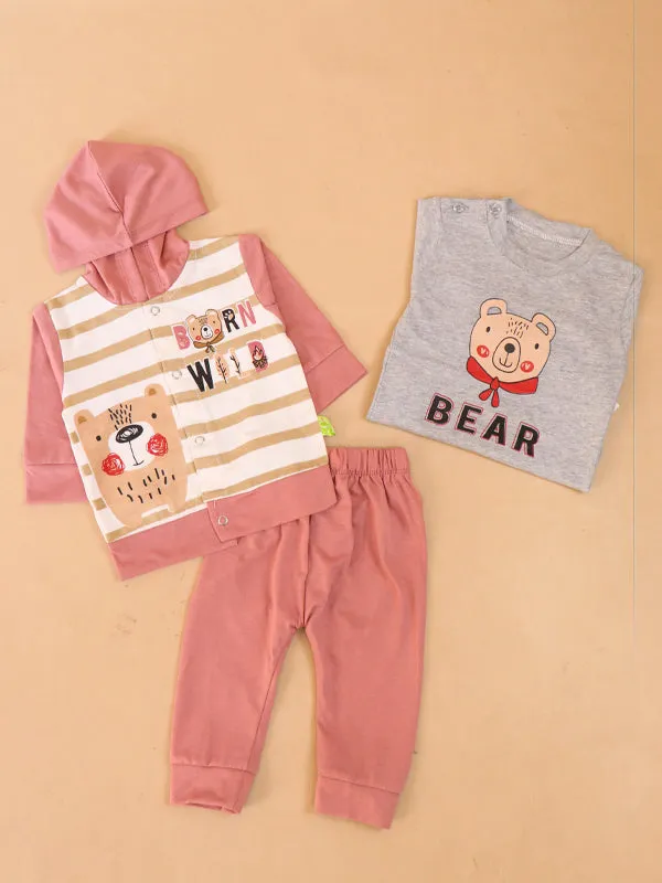 3Mth - 9Mth Bear Pink 3pcs Baba Suit For Newborns NBS133