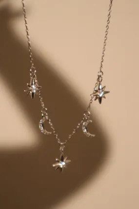 925 Sterling Silver Multi Moon Star Necklace