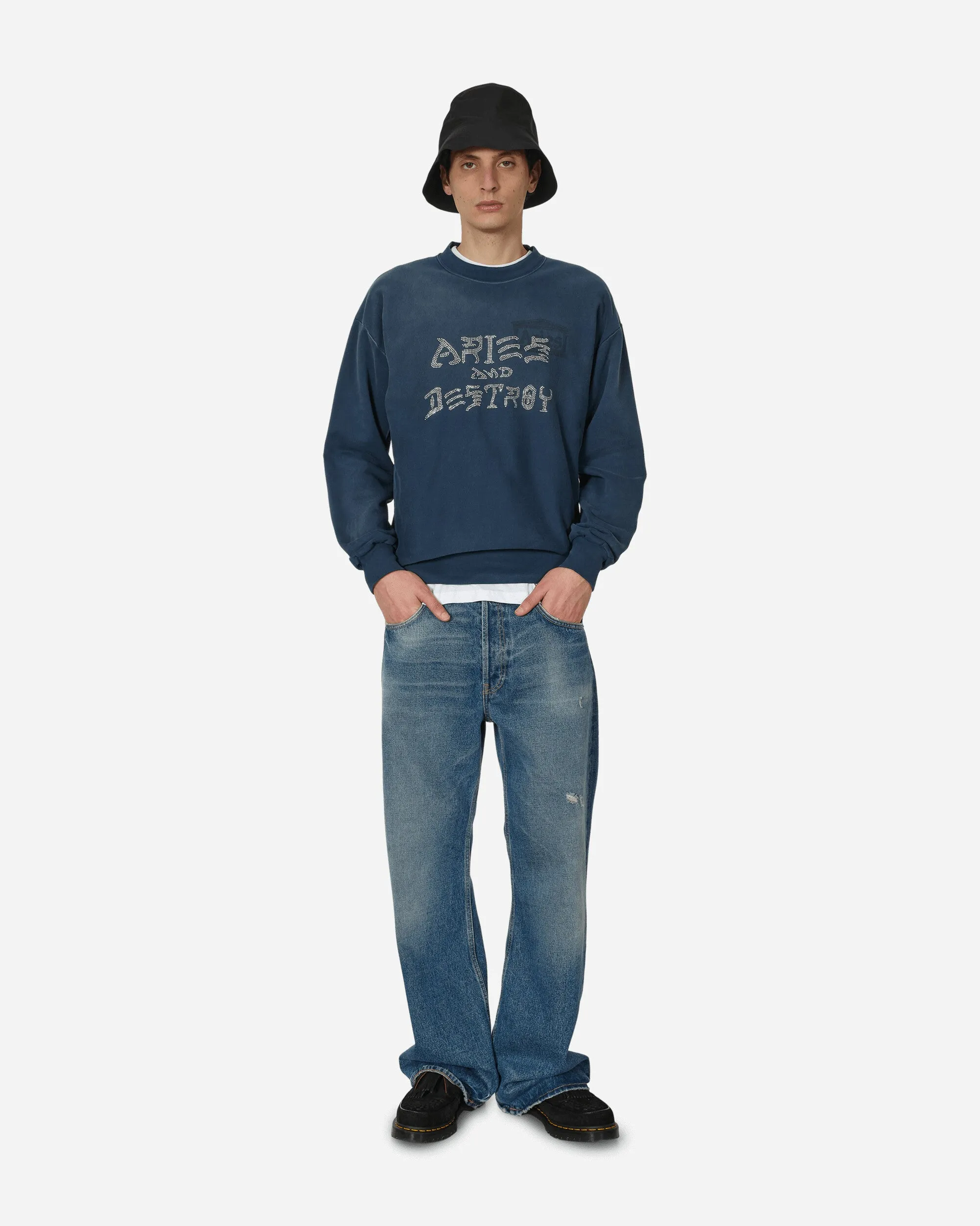 Aged Aries and Destroy Diamante Crewneck Sweatshirt Navy