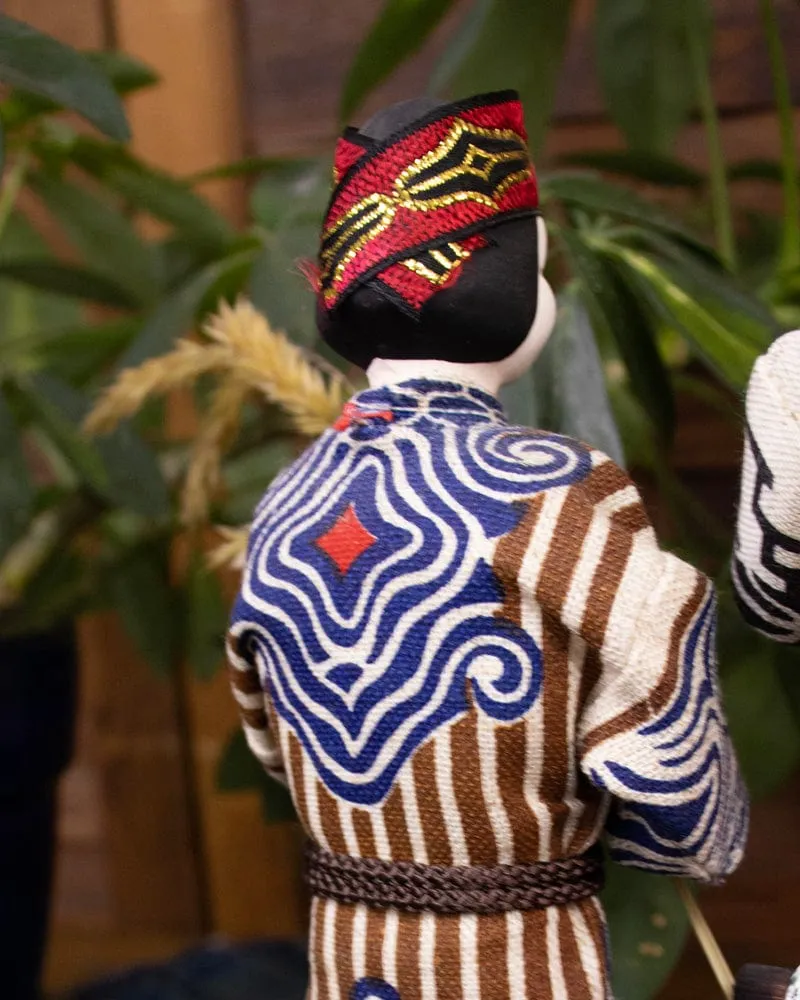 Ainu Dolls, Man Holding Fish and Woman with Grain, 8" tall