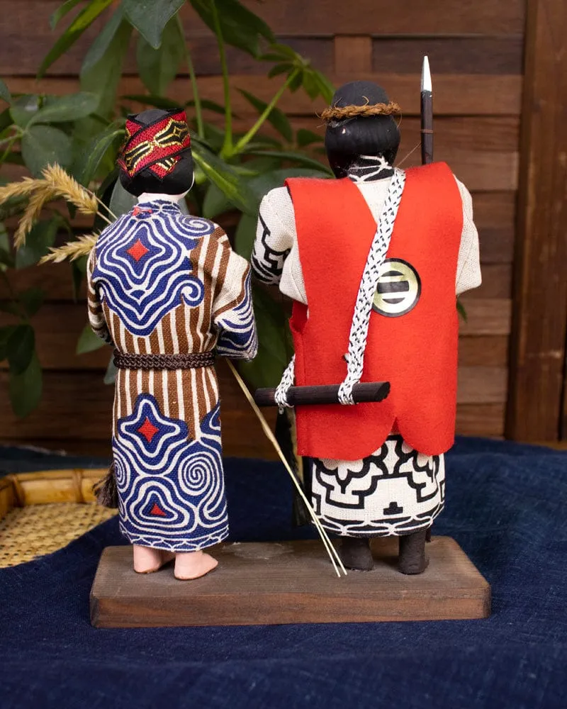 Ainu Dolls, Man Holding Fish and Woman with Grain, 8" tall