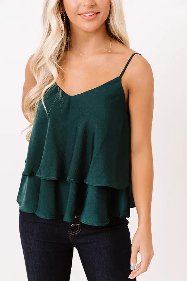 All Day Divine Satin Shift Tank In Hunter Green