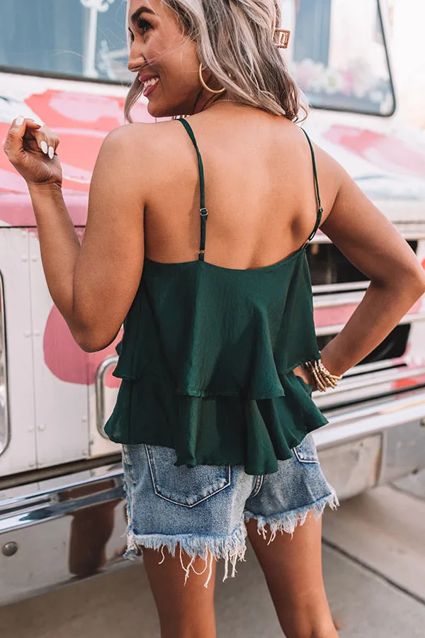 All Day Divine Satin Shift Tank In Hunter Green