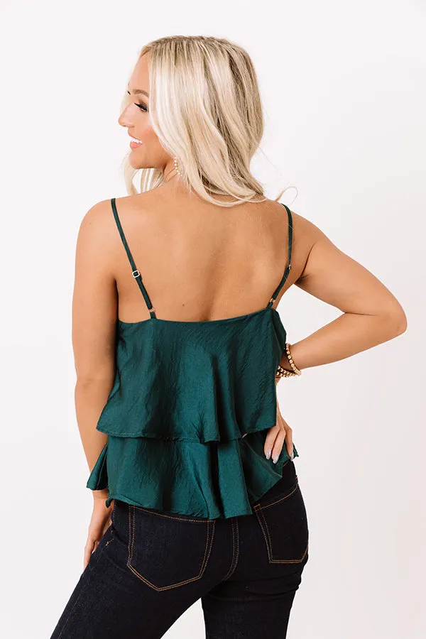 All Day Divine Satin Shift Tank In Hunter Green