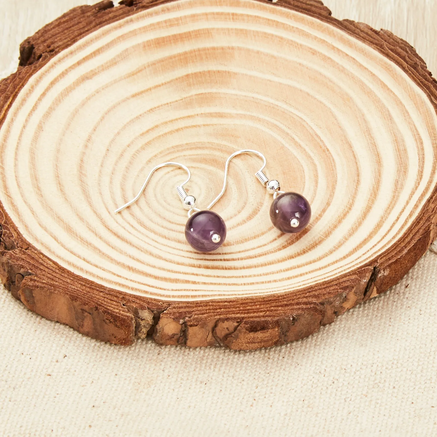 Amethyst Gemstone Round Drop Earrings