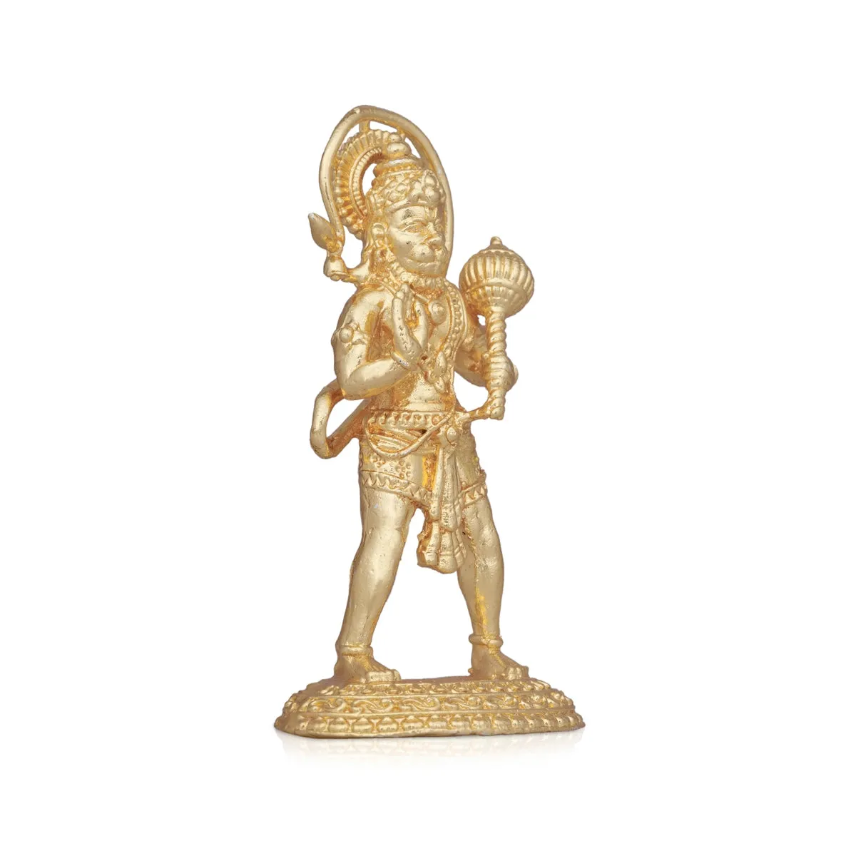 Anjaneya Statue Gold Polish - 3 Inches | Hanuman Standing/ Copper Idol/ Hanuman Murti/ Hanuman Statue for Pooja