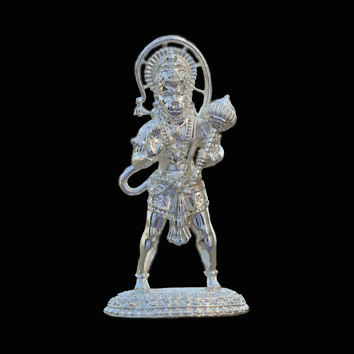 Anjaneya Statue Silver Polish - 3 Inch | Hanuman Standing/ Copper Idol/ Hanuman Murti/ Hanuman Statue for Pooja