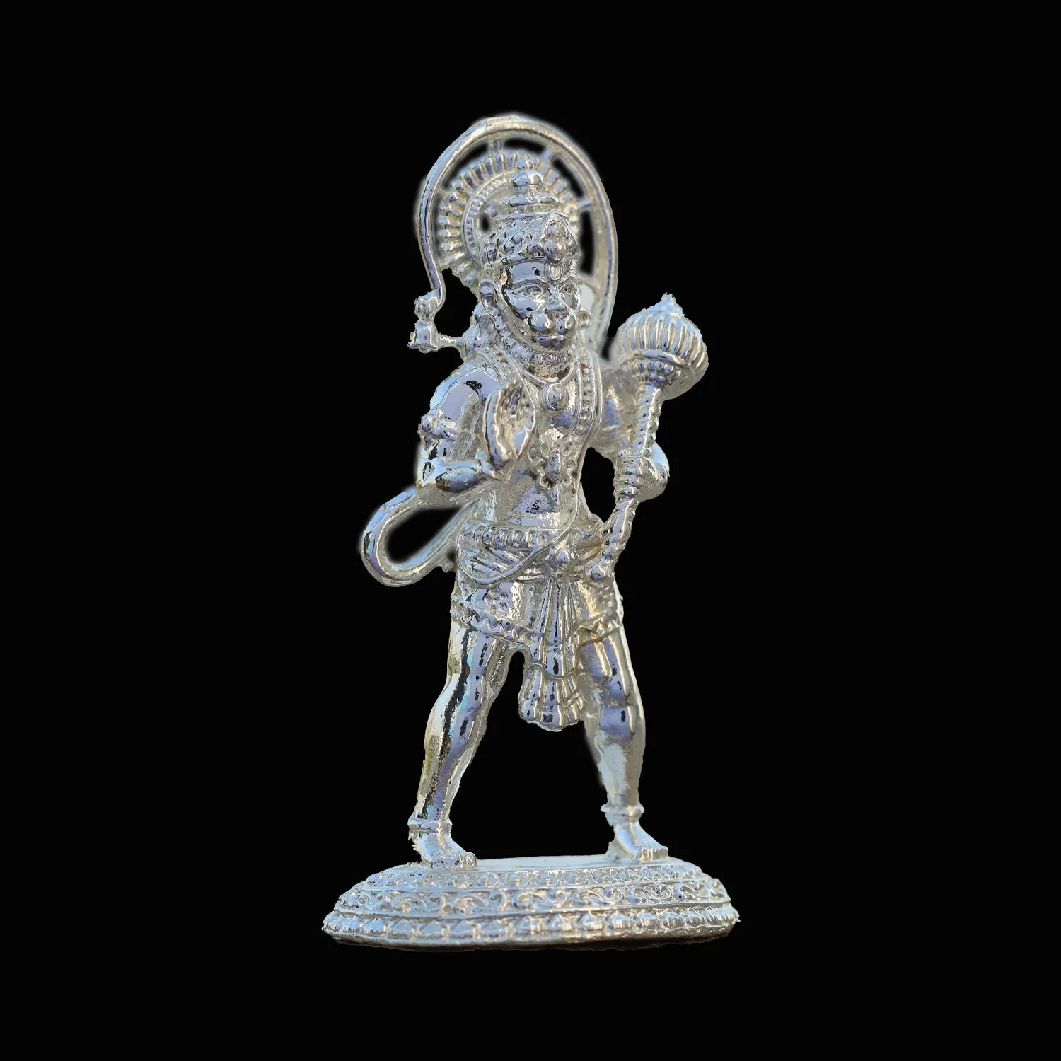 Anjaneya Statue Silver Polish - 3 Inch | Hanuman Standing/ Copper Idol/ Hanuman Murti/ Hanuman Statue for Pooja