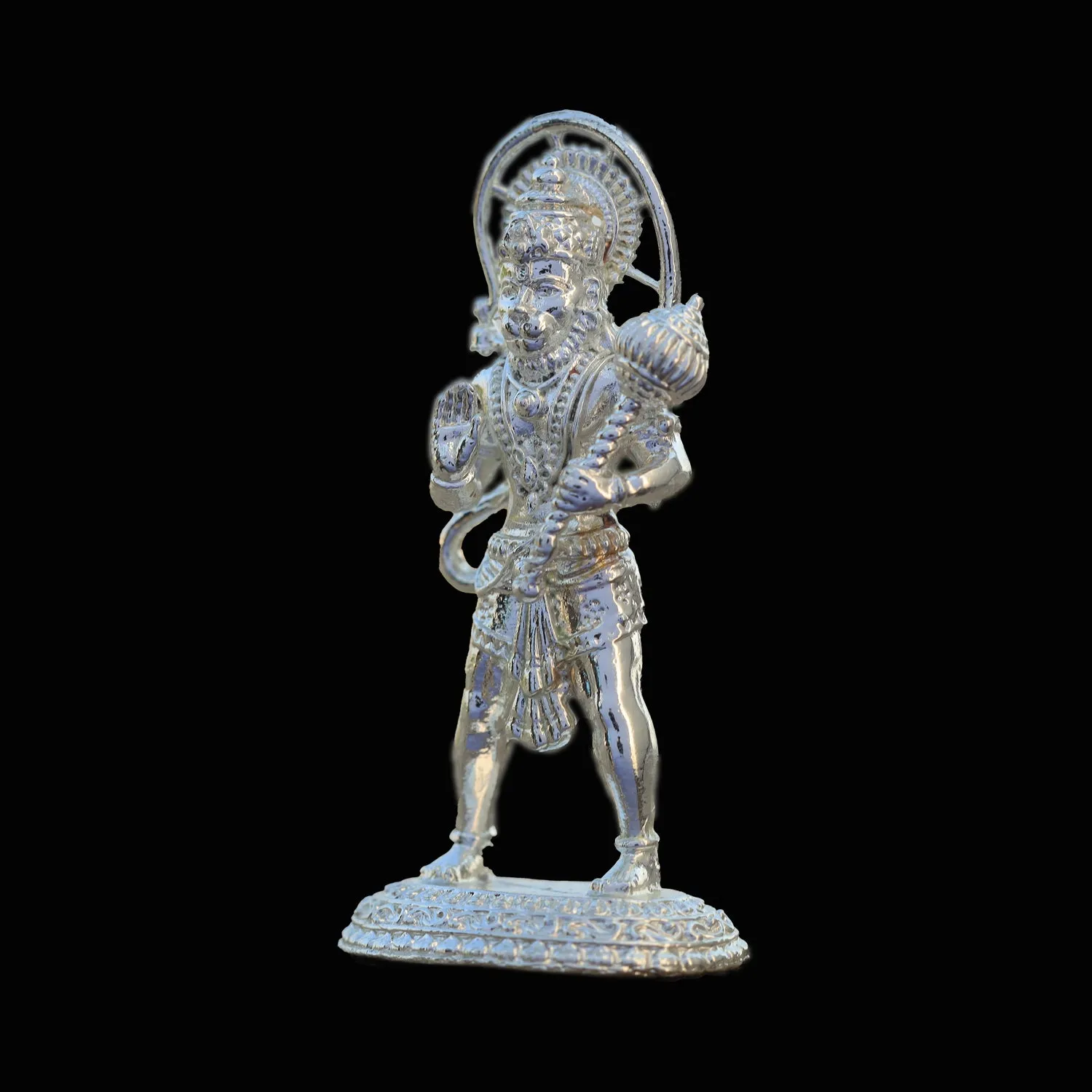 Anjaneya Statue Silver Polish - 3 Inch | Hanuman Standing/ Copper Idol/ Hanuman Murti/ Hanuman Statue for Pooja