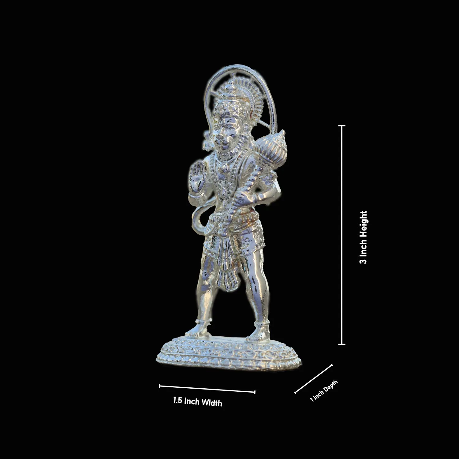 Anjaneya Statue Silver Polish - 3 Inch | Hanuman Standing/ Copper Idol/ Hanuman Murti/ Hanuman Statue for Pooja