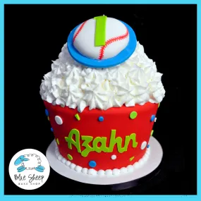 Baseball 1st Birthday Giant Cupcake Cake