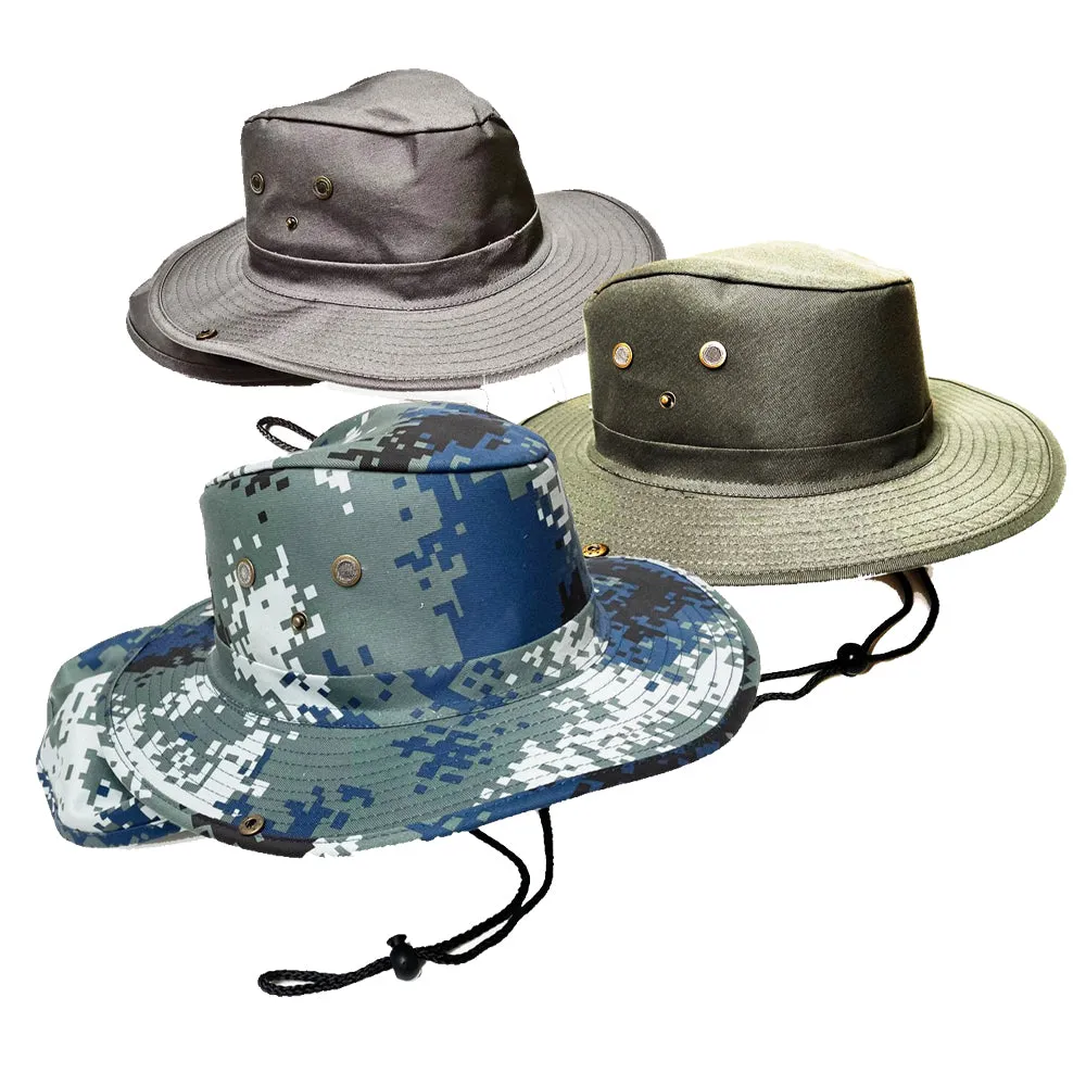 Beach Hats Adult Outdoor Out-Back Style with Neck Flap, Assorted Olive, Grey, Blue Camo