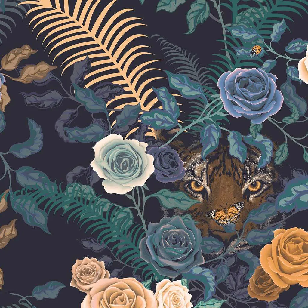 Bengal Rose Garden Wallpaper - Midnight - Becca Who