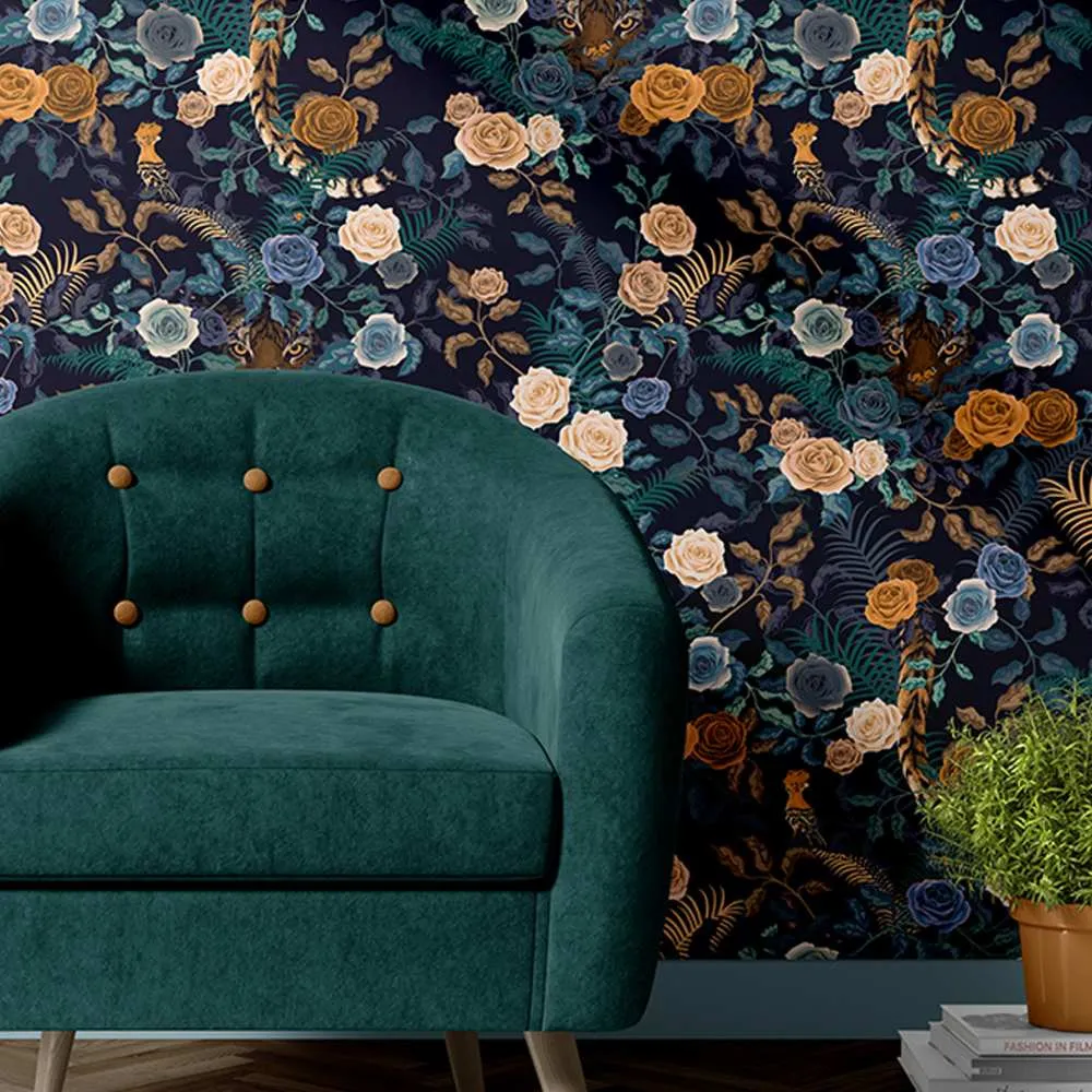 Bengal Rose Garden Wallpaper - Midnight - Becca Who