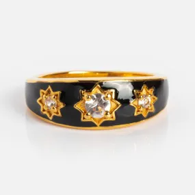 Black Enamel Star Set Ring