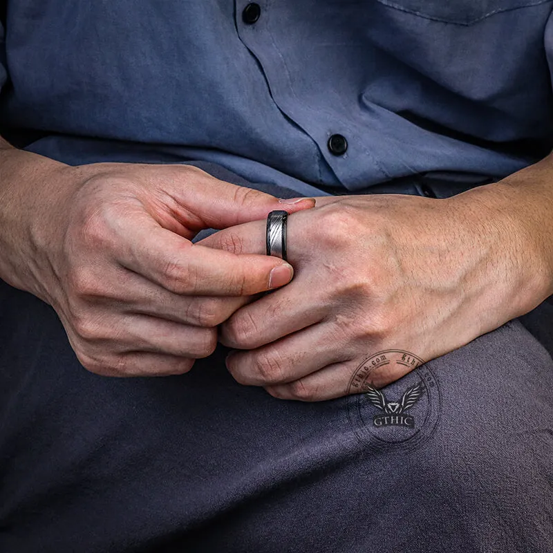 Black Step Edge Pattern Damascus Steel Ring