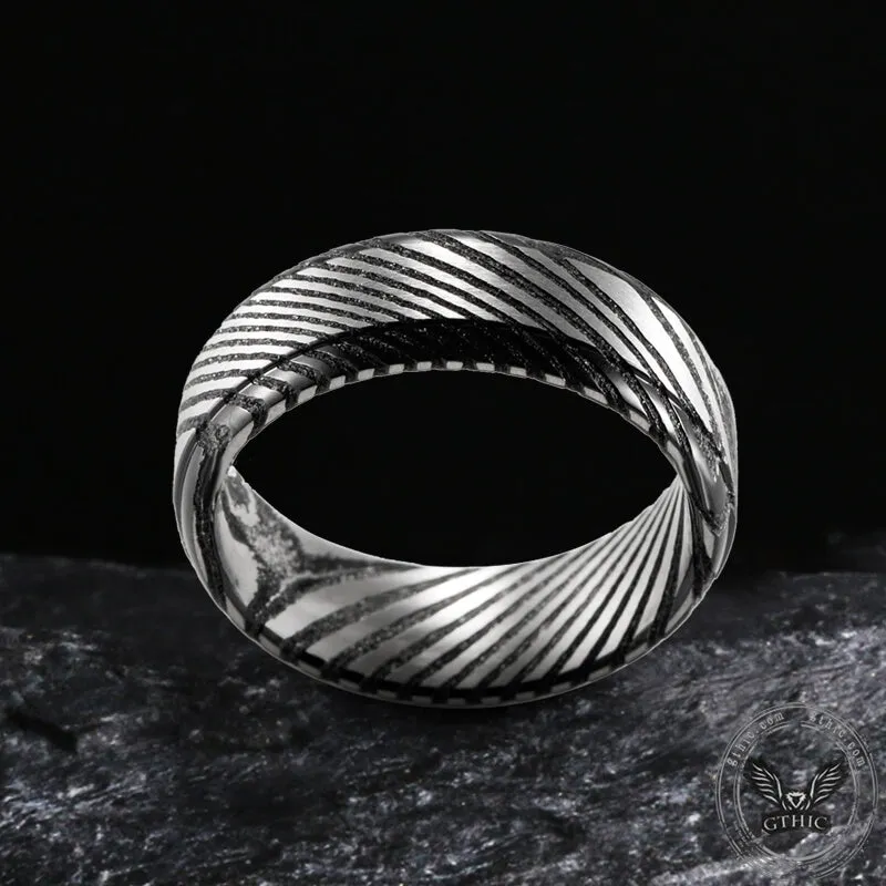 Black Step Edge Pattern Damascus Steel Ring