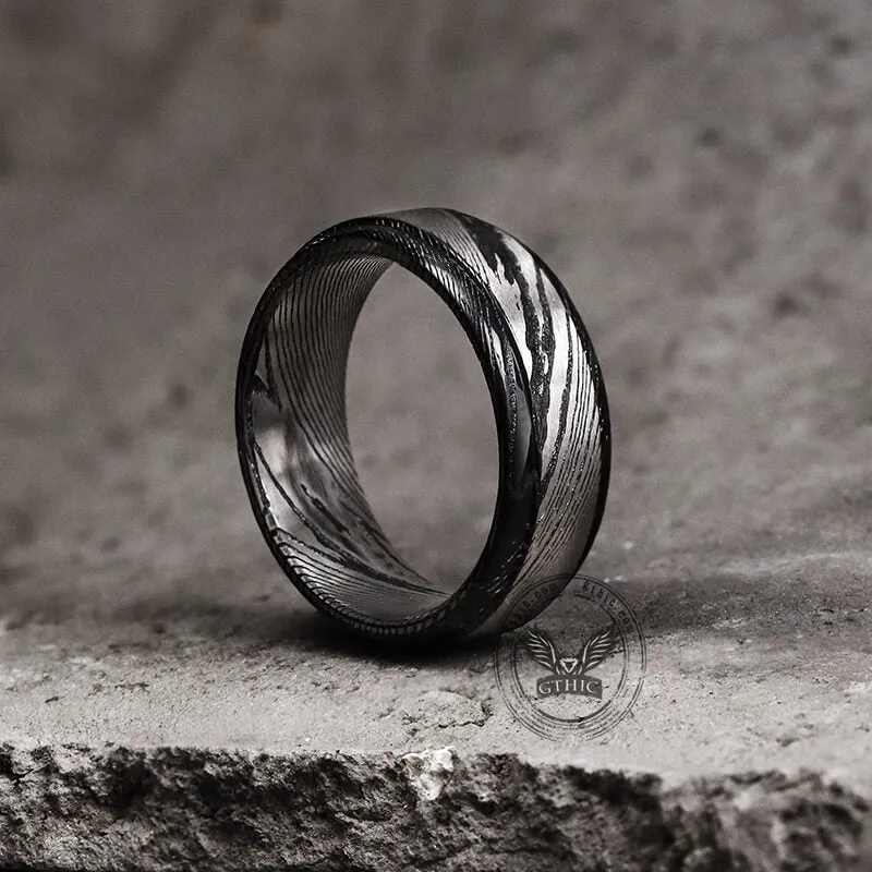 Black Step Edge Pattern Damascus Steel Ring