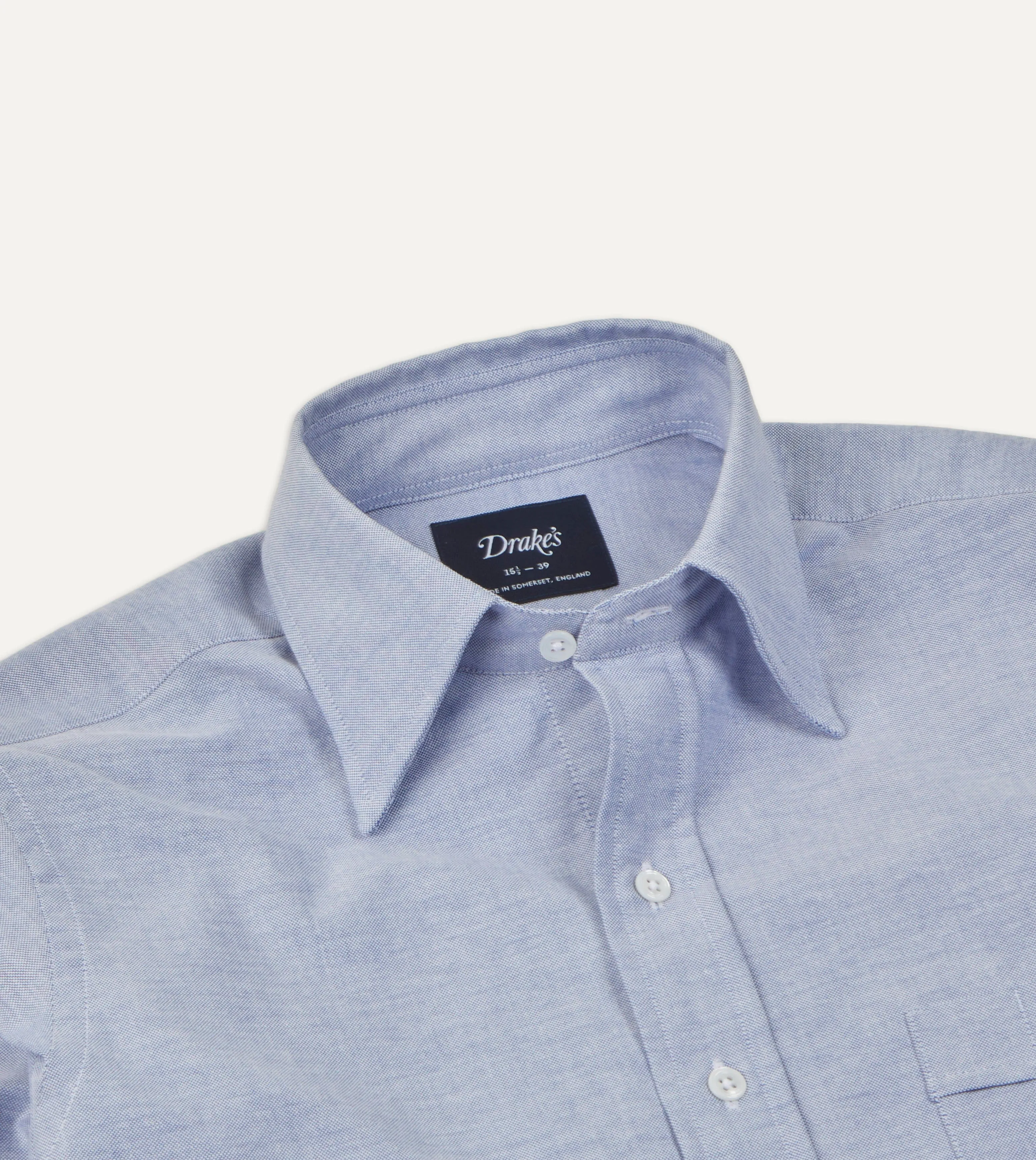 Blue Cotton Oxford Cloth Long Point Collar Shirt