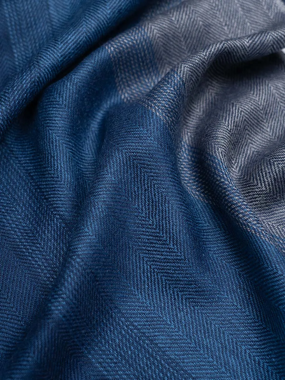 Blue Herringbone Mens Cashmere Scarf