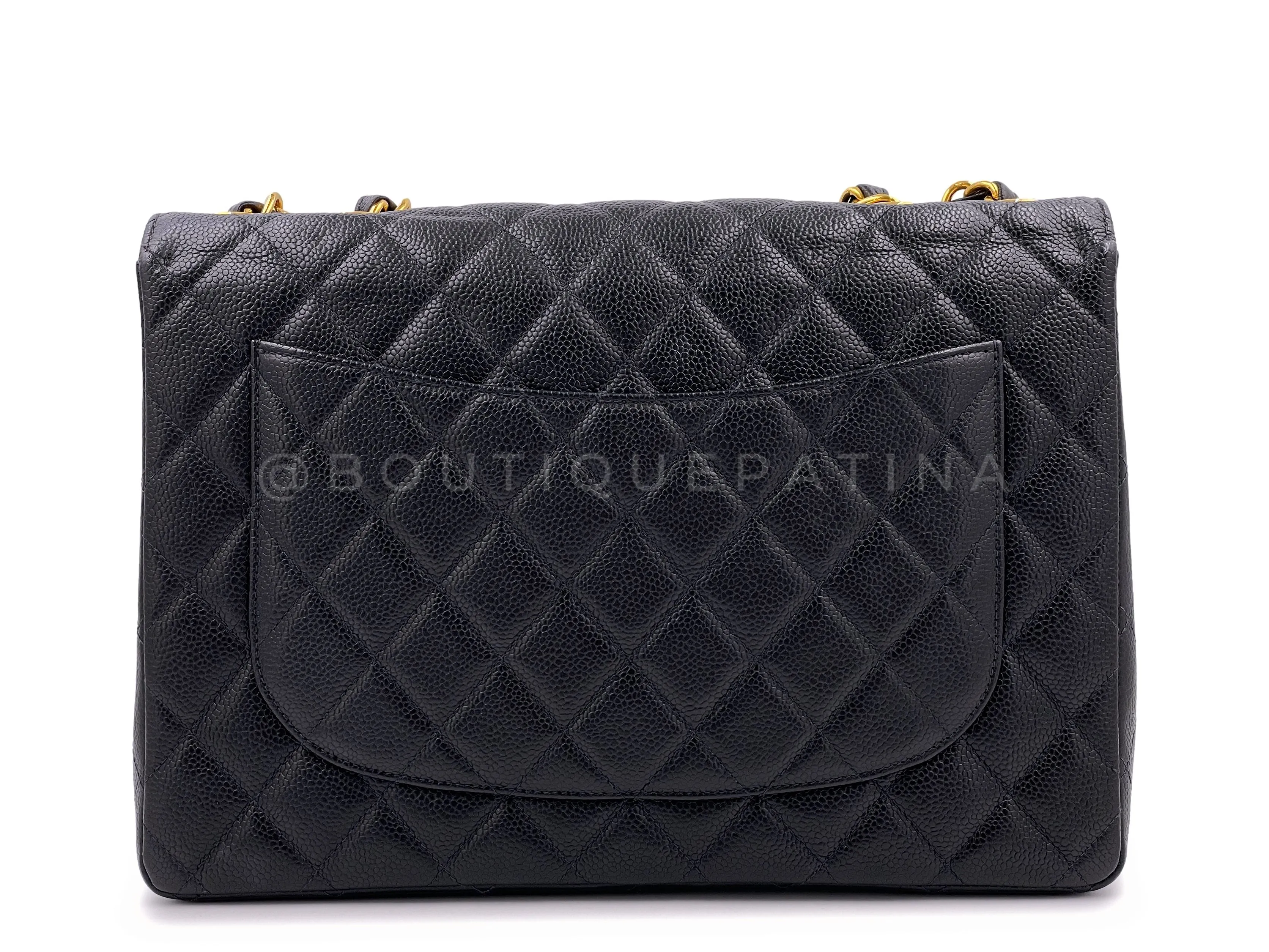 Chanel 1998 Vintage Black Caviar Jumbo Classic Flap Bag 24k GHW