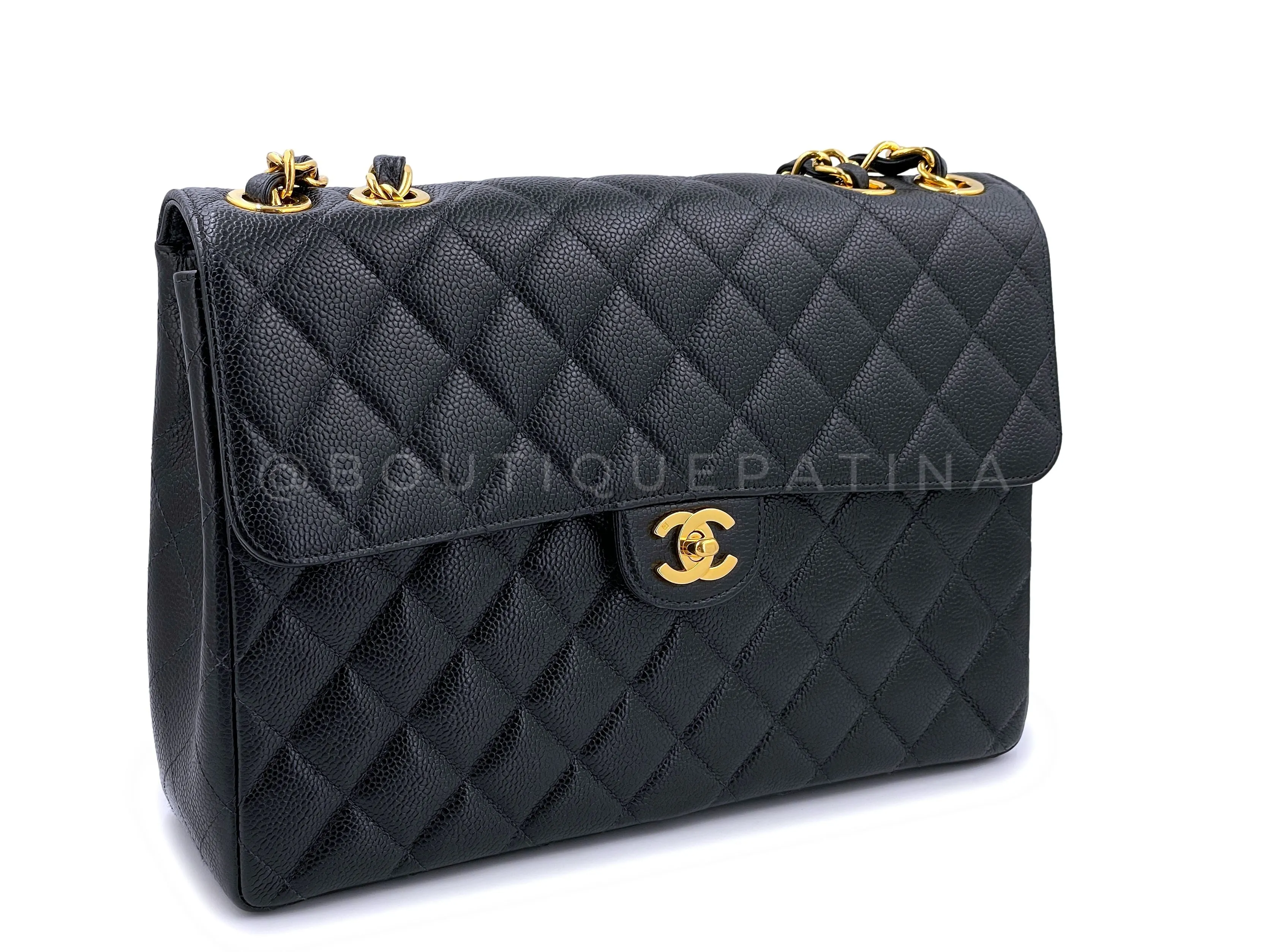 Chanel 1998 Vintage Black Caviar Jumbo Classic Flap Bag 24k GHW