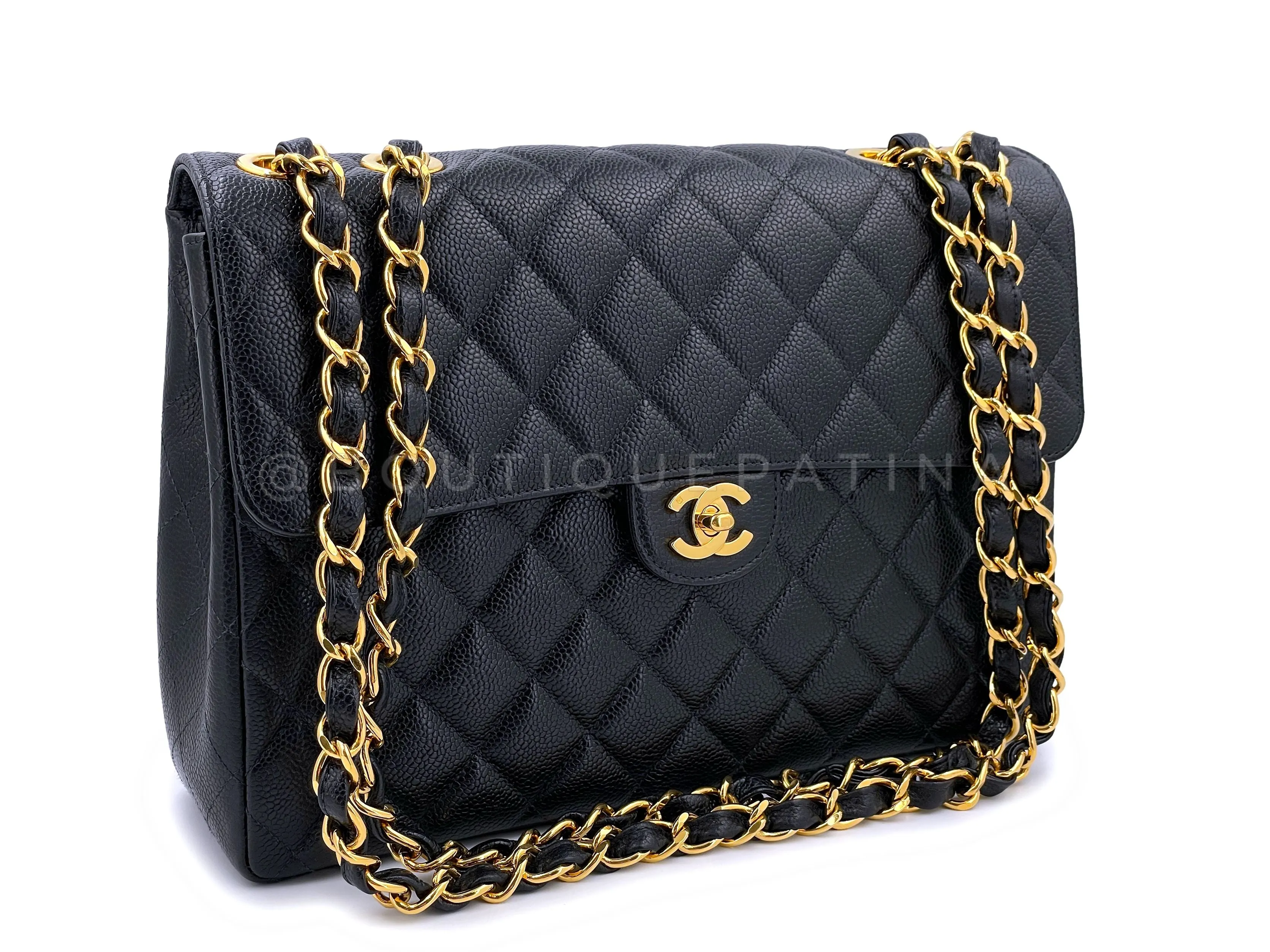 Chanel 1998 Vintage Black Caviar Jumbo Classic Flap Bag 24k GHW