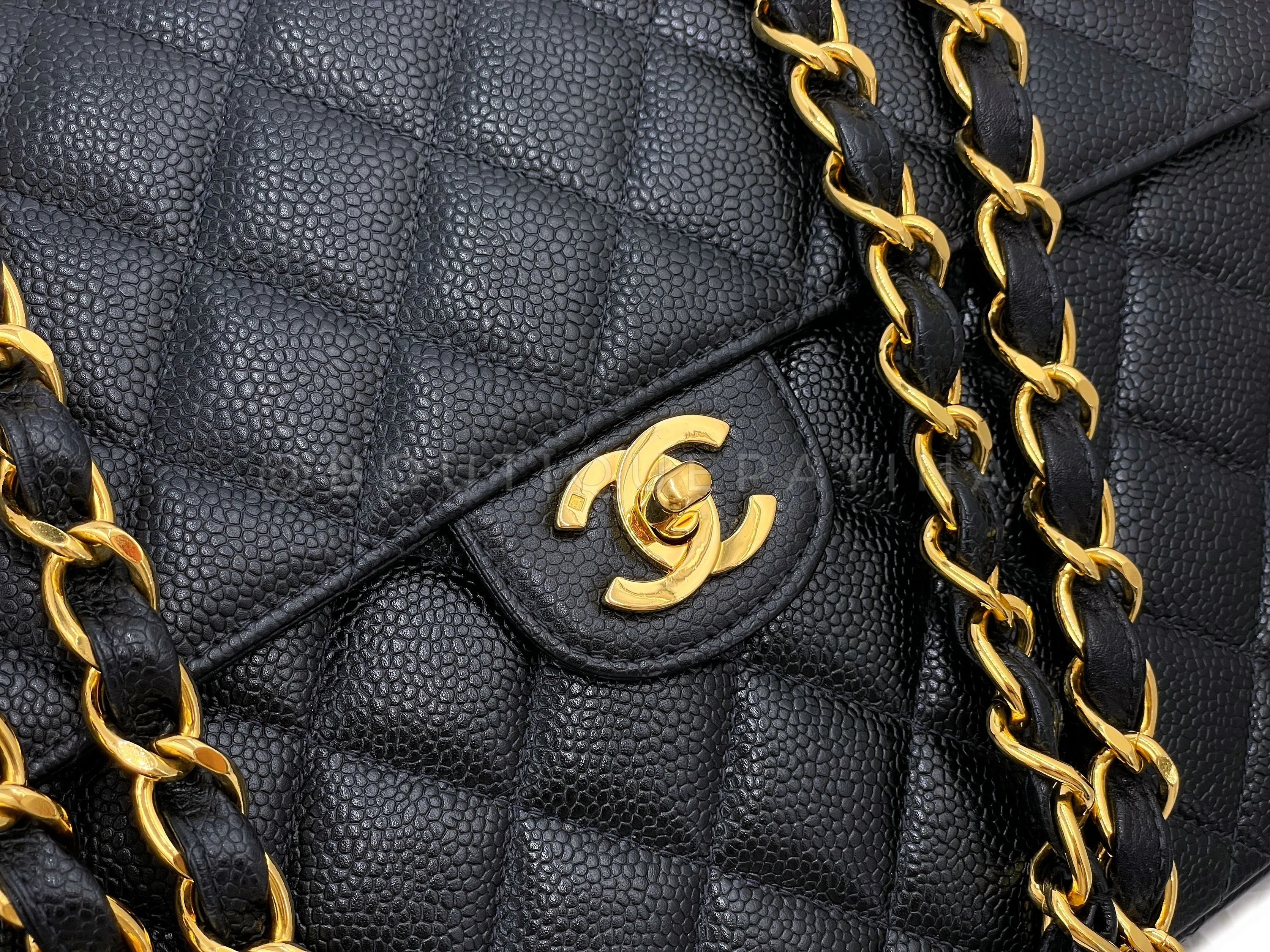 Chanel 1998 Vintage Black Caviar Jumbo Classic Flap Bag 24k GHW