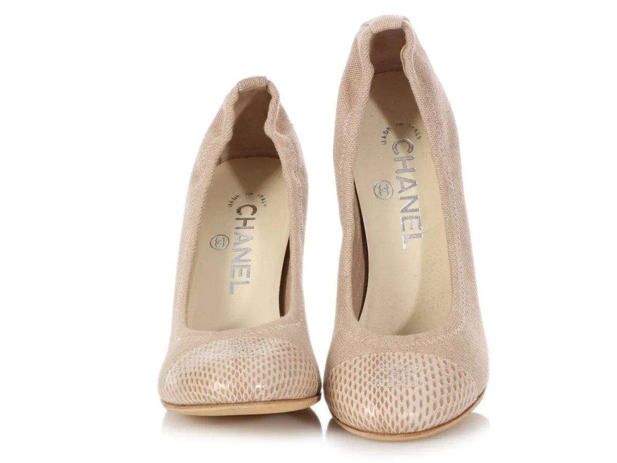 Chanel Beige Canvas and Snakeskin Ballet Pumps