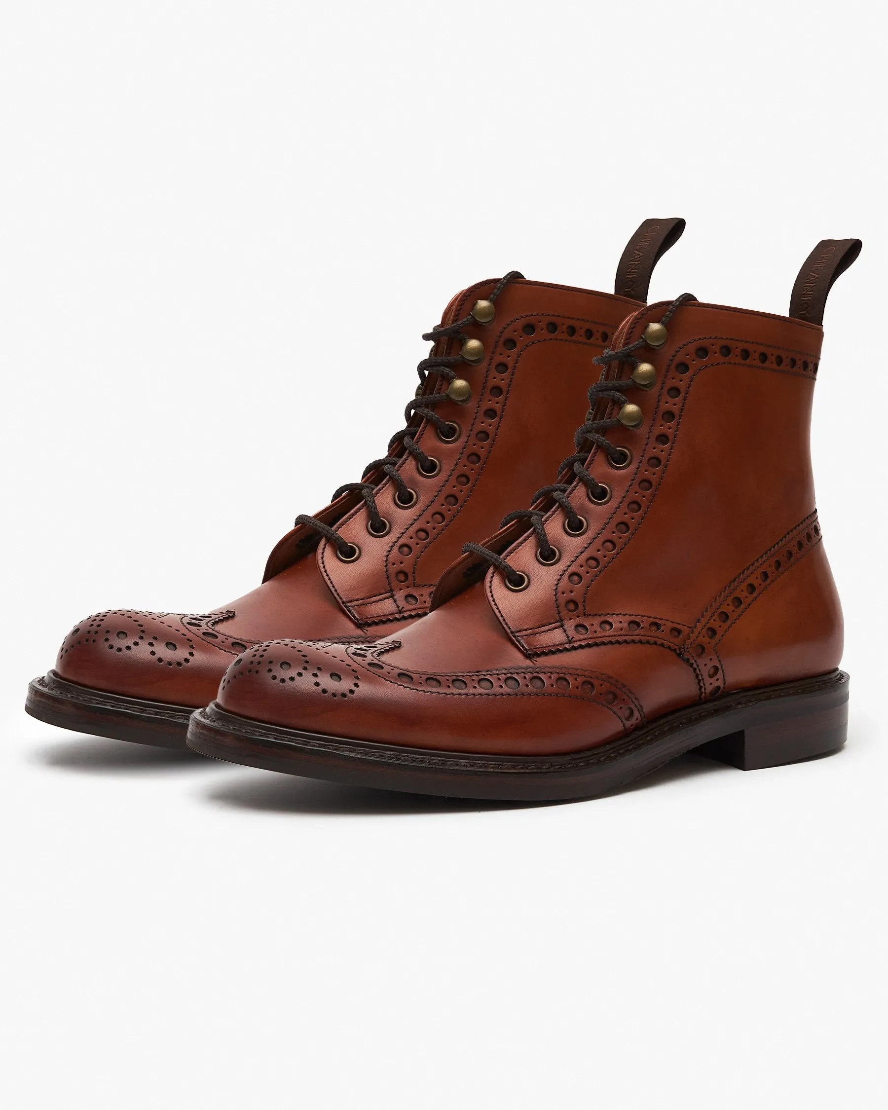 Cheaney Tweed R Wingcap Brogue Boot - Dark Leaf Calf Leather / Dainite Rubber Sole