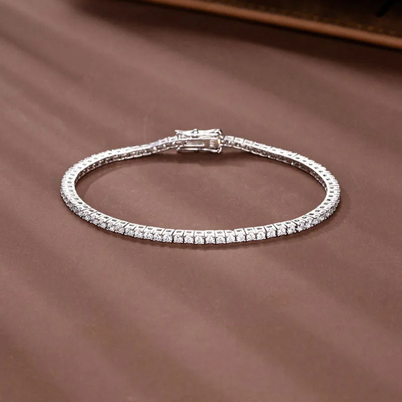 Chic Rhodium Plated Sterling Silver 2MM Cubic Zirconia Tennis Bracelet