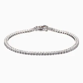 Chic Rhodium Plated Sterling Silver 2MM Cubic Zirconia Tennis Bracelet