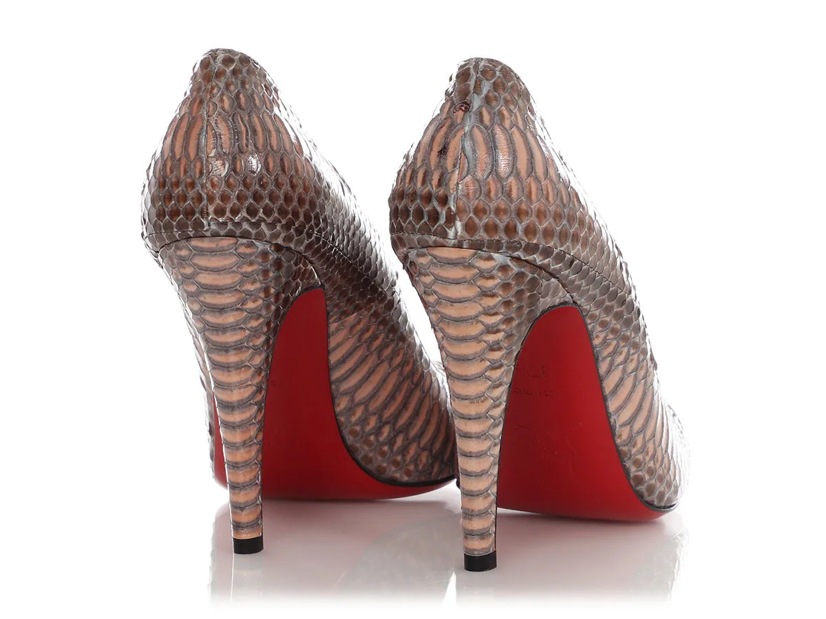 Christian Louboutin Nude Watersnake Ron Ron 100 Pumps