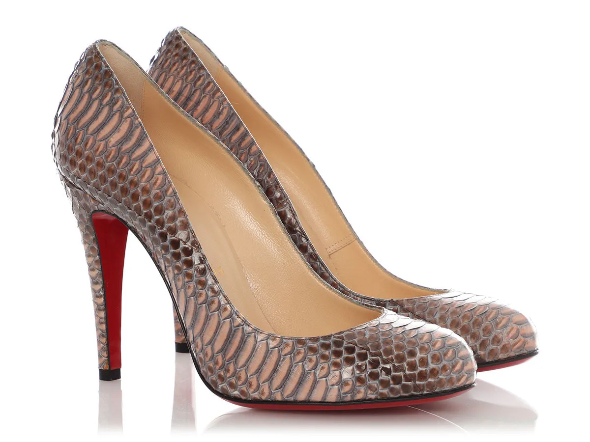 Christian Louboutin Nude Watersnake Ron Ron 100 Pumps