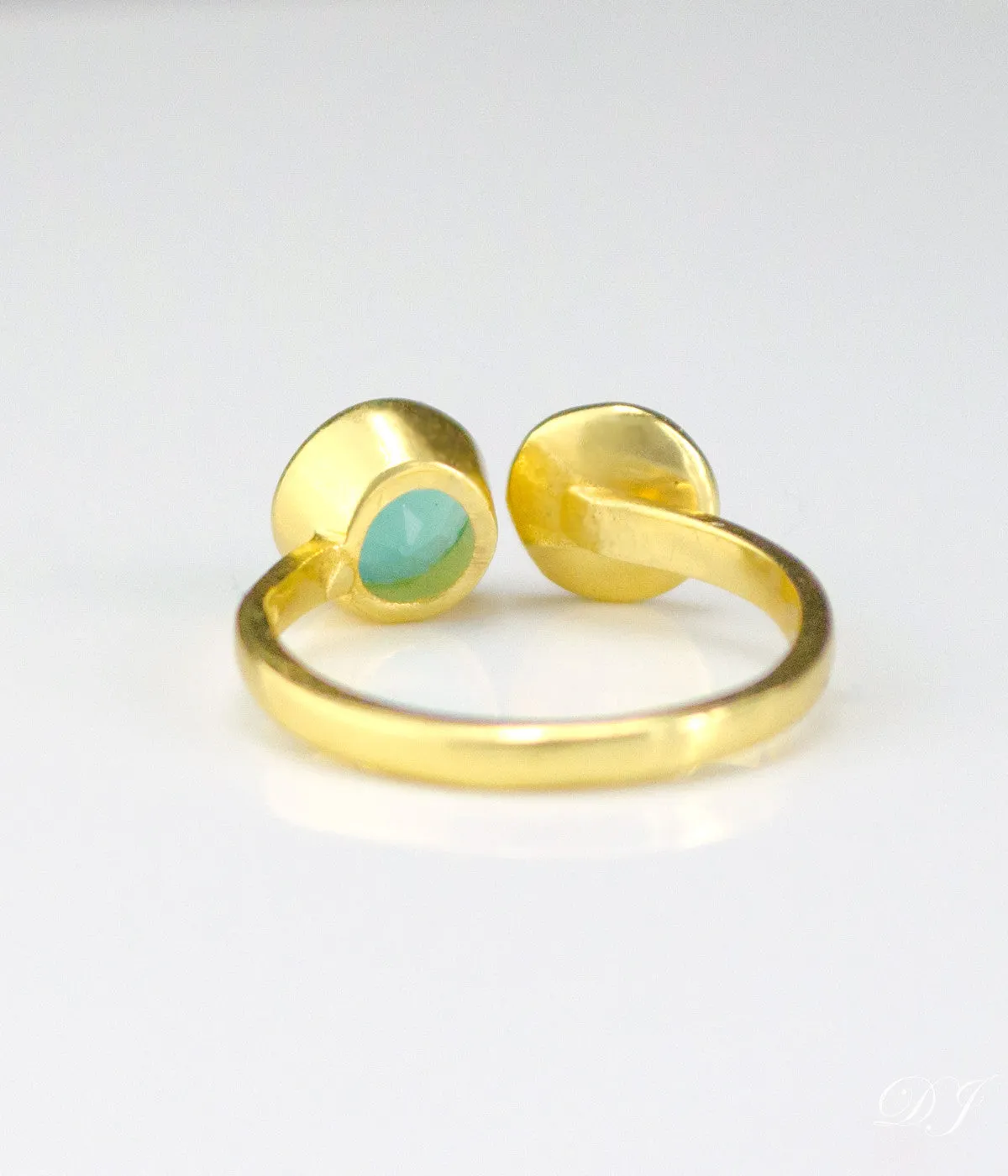 Custom Initial Adjustable Aqua Chalcedony Ring, March Birthstone