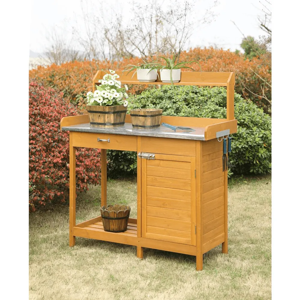 Deluxe Potting Bench with Cabinet Light Oak