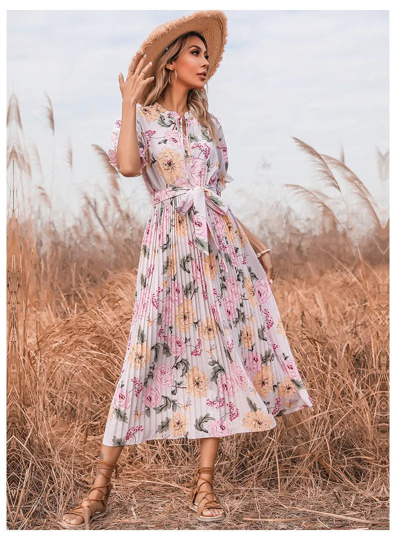 Dina Textured Floral Ruffle Tiered Midi Dress