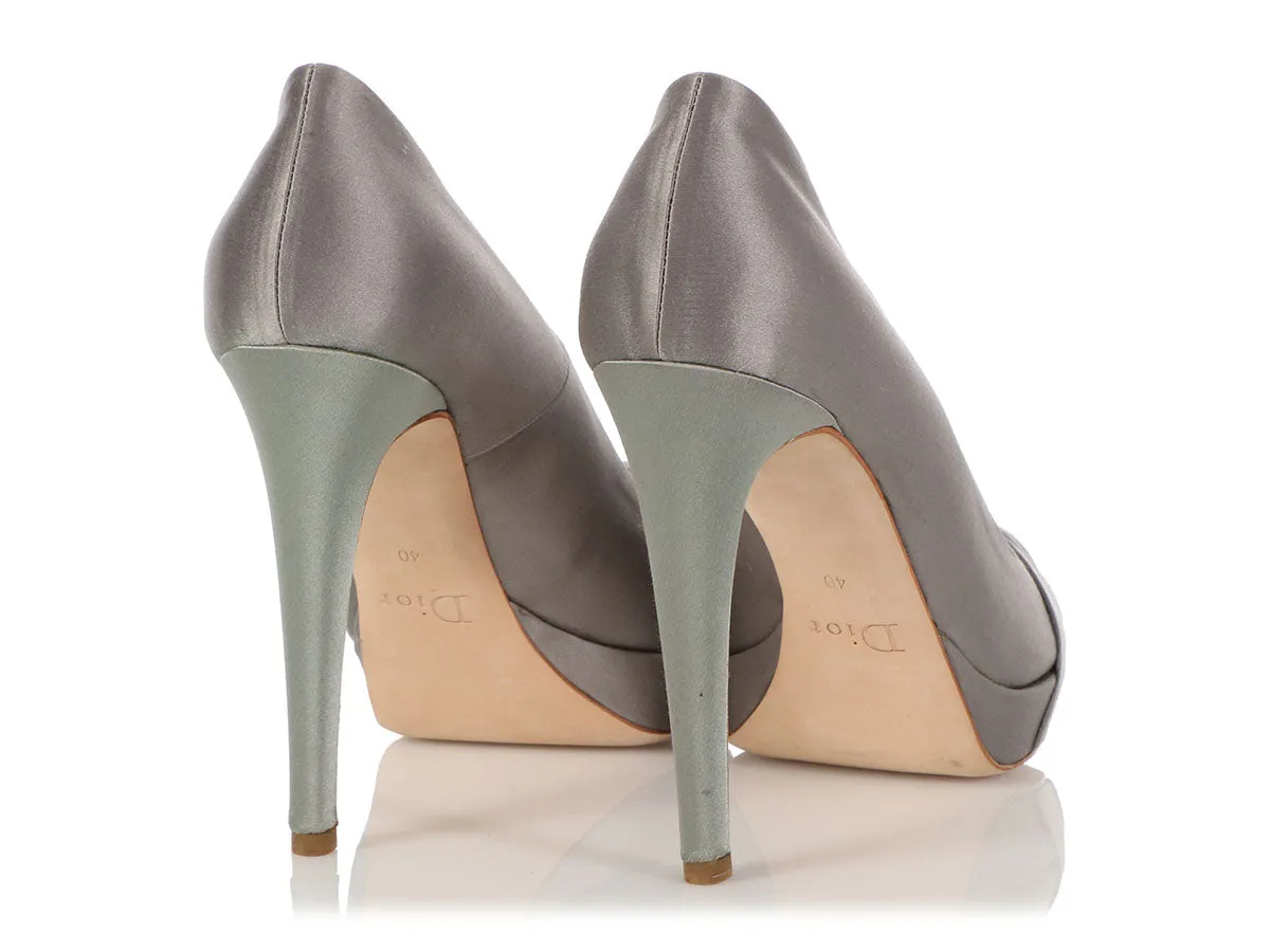 Dior Gray Satin Empire Escarpin Crystal Pumps