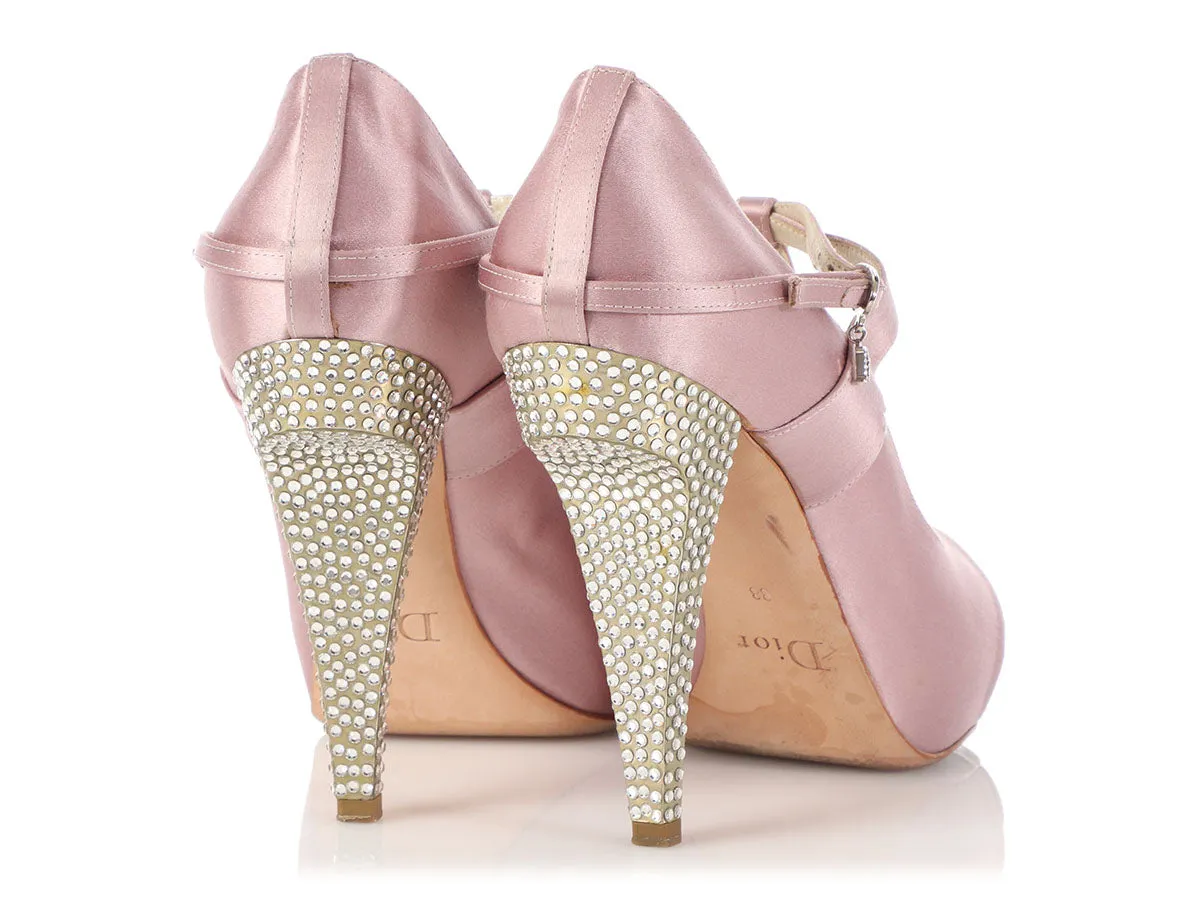 Dior Pink Satin Rhinestone Heel Pumps