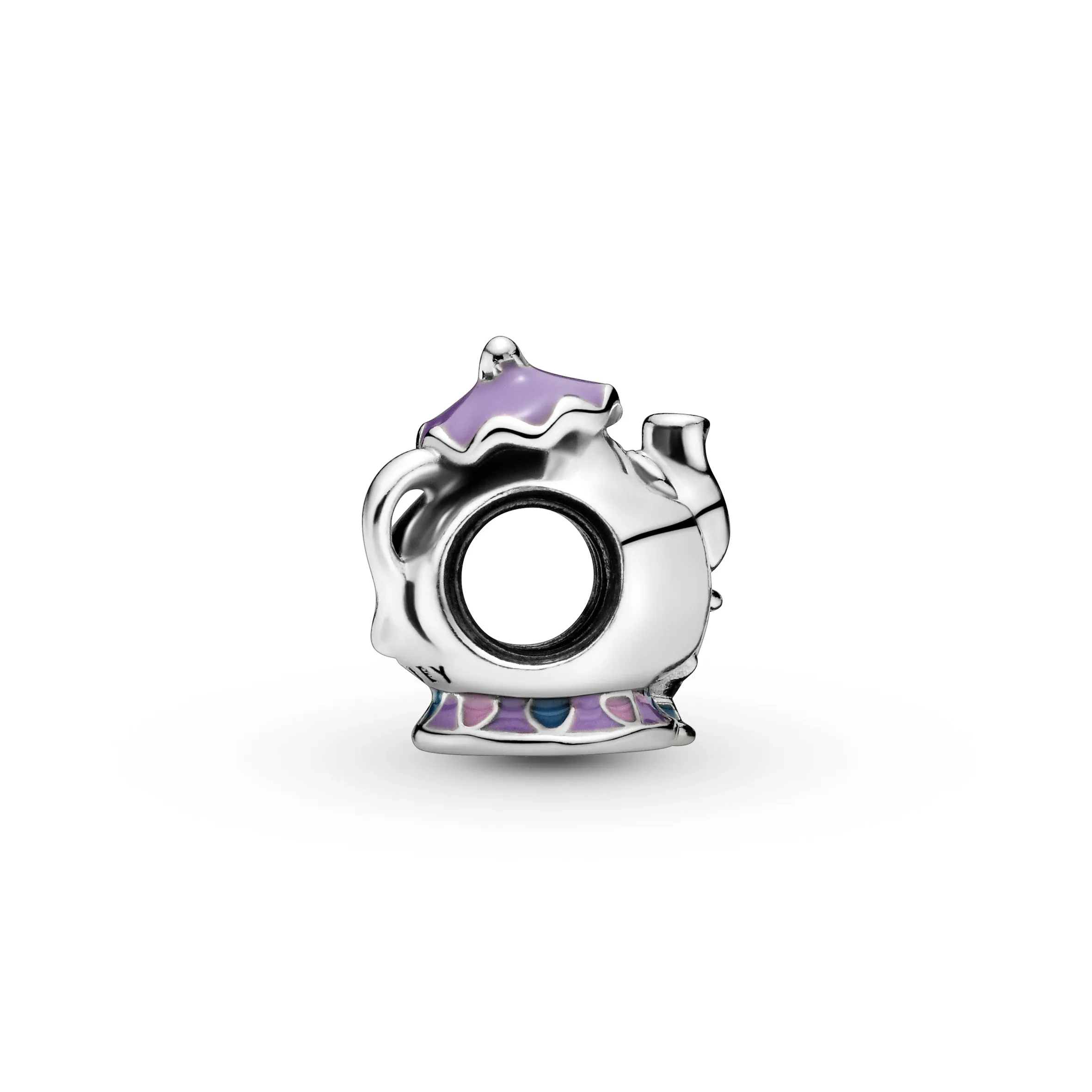 Disney Mrs. Potts and Chip silver charm with purple, pink and blue enamel