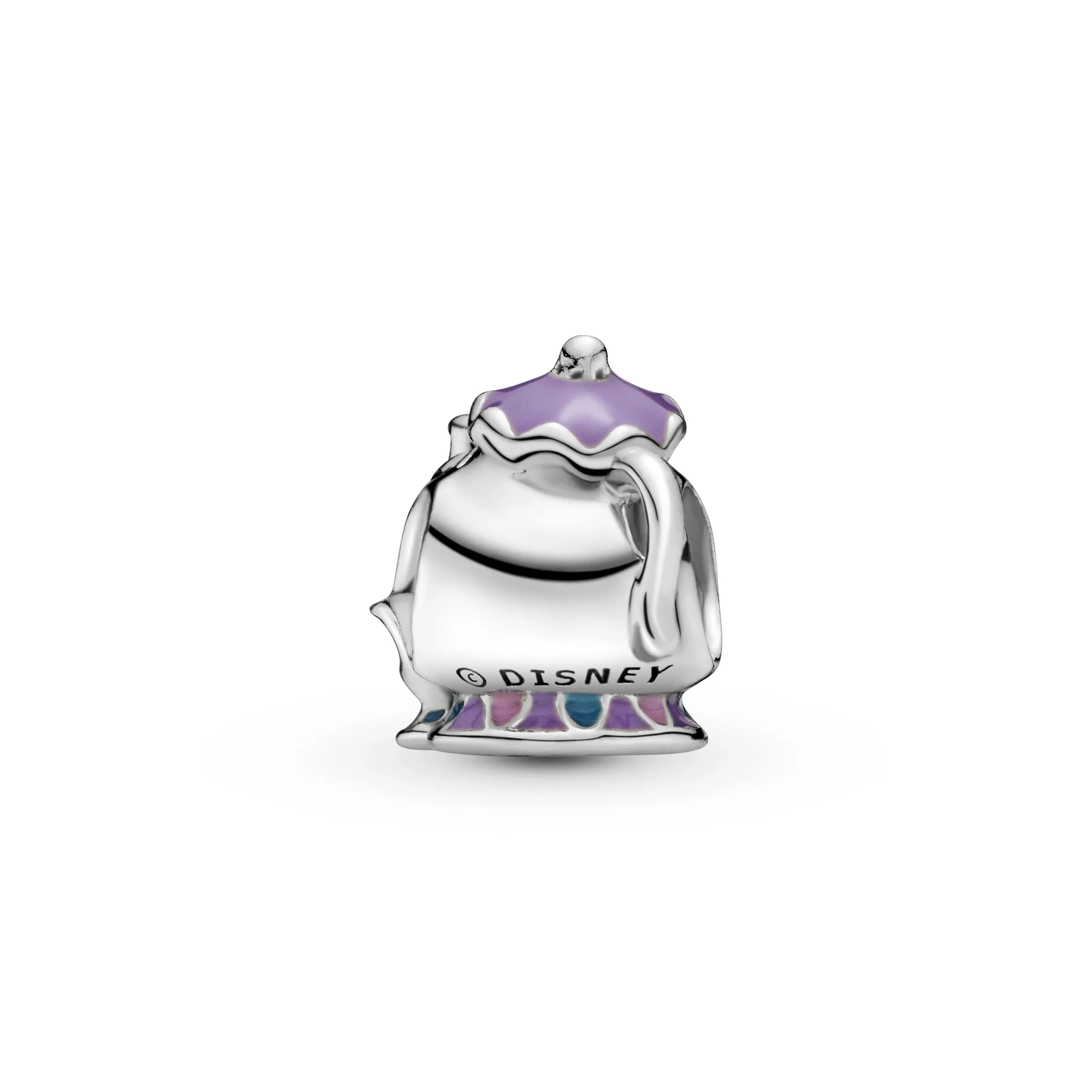 Disney Mrs. Potts and Chip silver charm with purple, pink and blue enamel